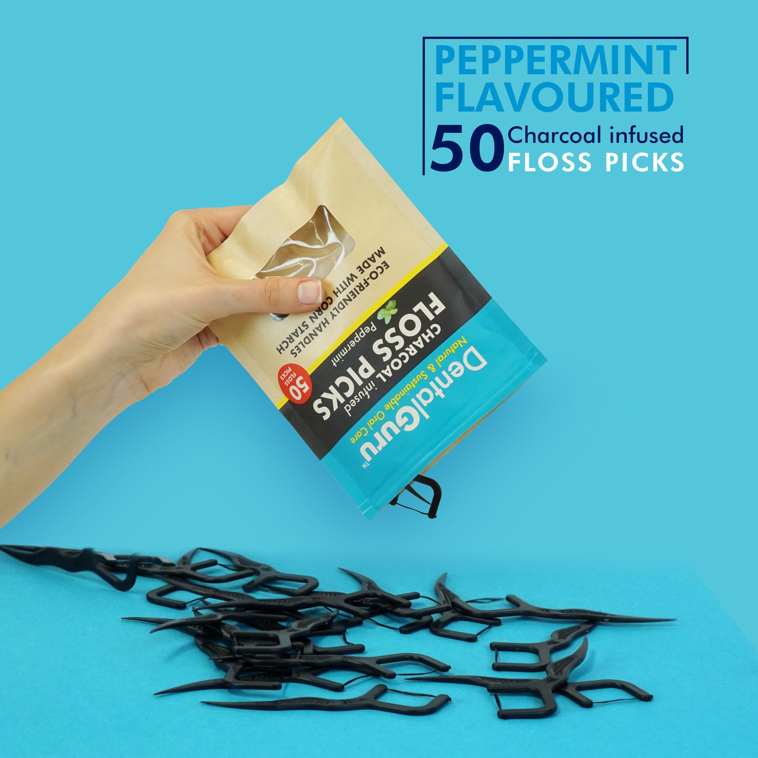 Charcoal Floss Picks (pack of 18)- Wholesale Only, Contact to Purchase